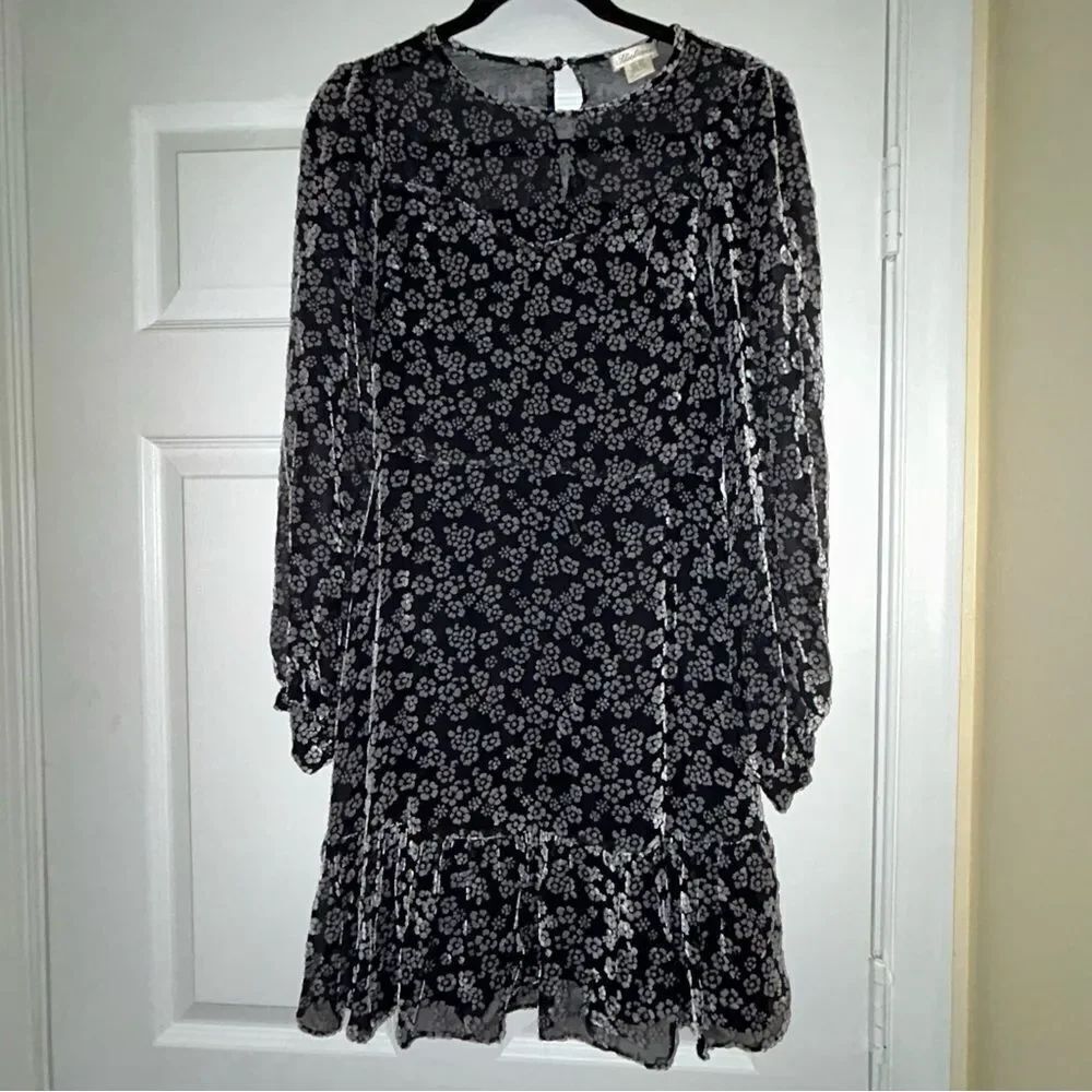 Shoshanna Lenette Valley Floral Burnout Velvet Long Sleeve Mini Dress
